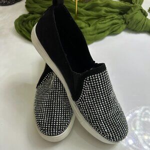 Women’s Black Textile Slip-On Moccasins with Rhinestone Detailing Size: 7.5